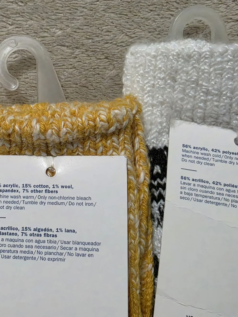 2 Pair Old Navy Women's Crew Socks - Mustard Yellow & Black/White Fair Isle Pair